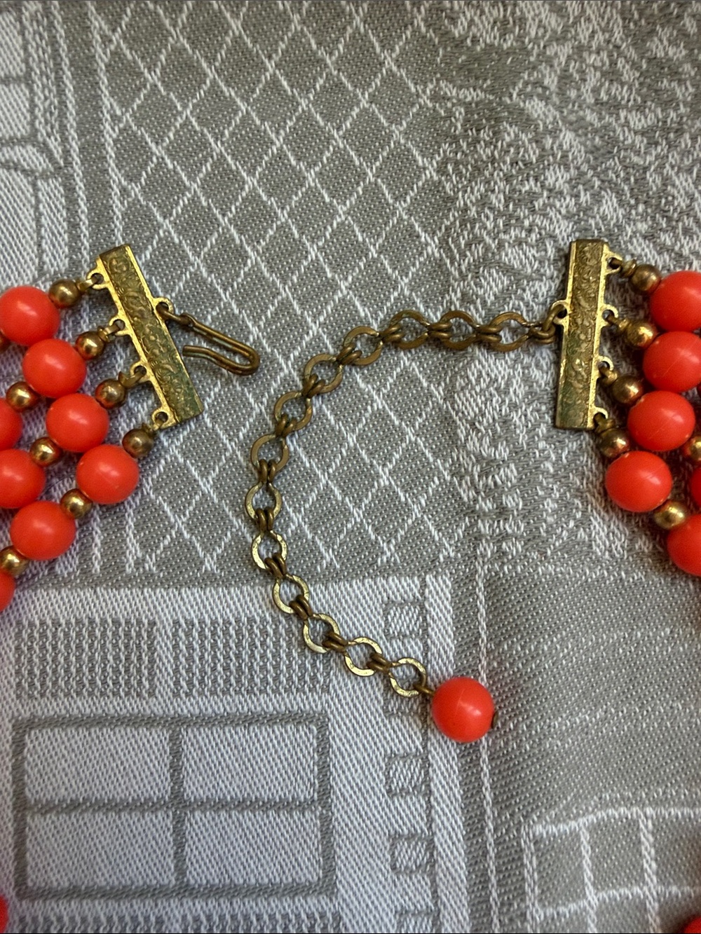 Multi-Strand Coral and Cream Bead Statement Necklace - Picture 2 of 3